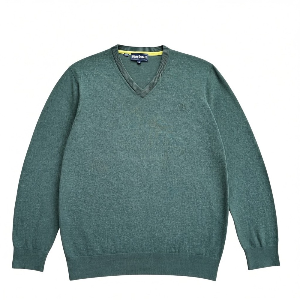 Barbour Mens Cotton Cashmere V Neck Sweater Forest Green XL‎